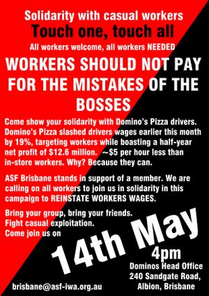 ASF Brisbane : Reinstate Domino's Pizza Drivers Wages
